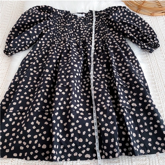 Hunter Bell Jenkins Mini Dress in Desert Poppy Print Puff Sleeves Black Tan Dot - Picture 12 of 14